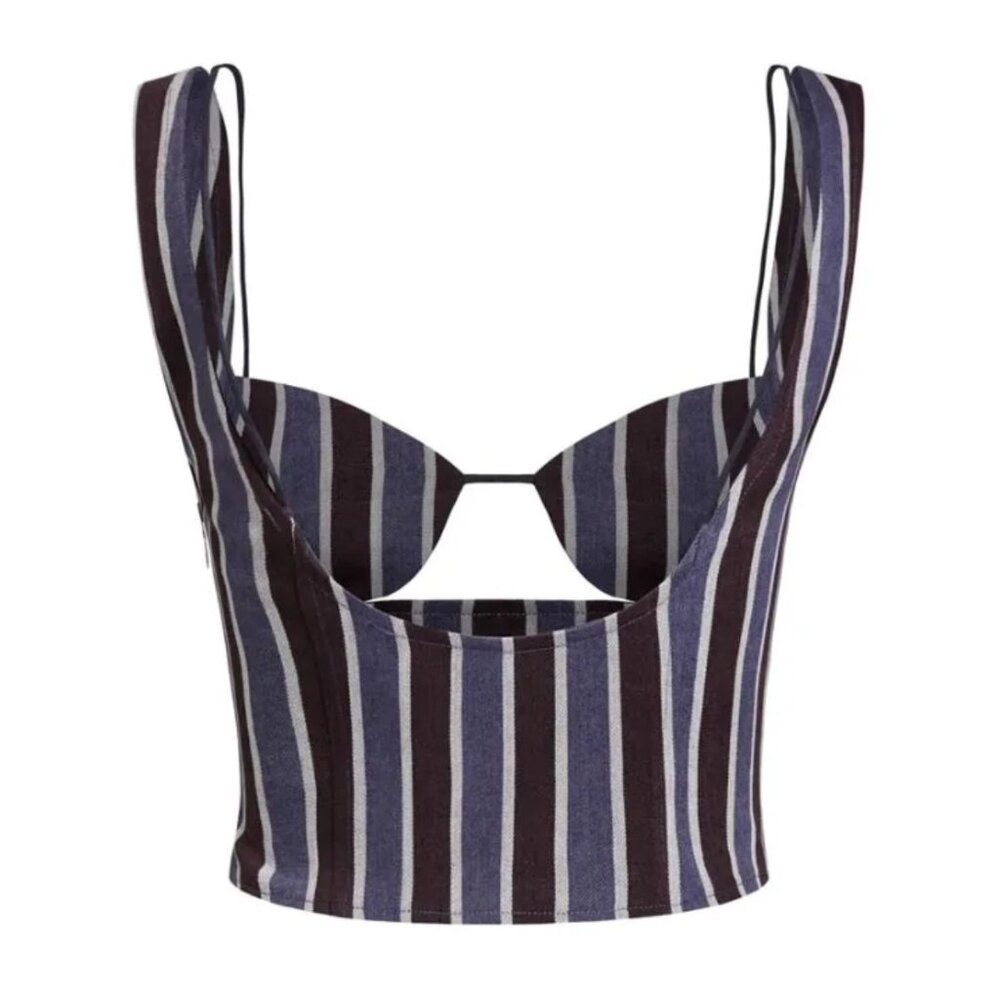 Lioness striped denim crop tank top (Navy, L) - Picture 2 of 9